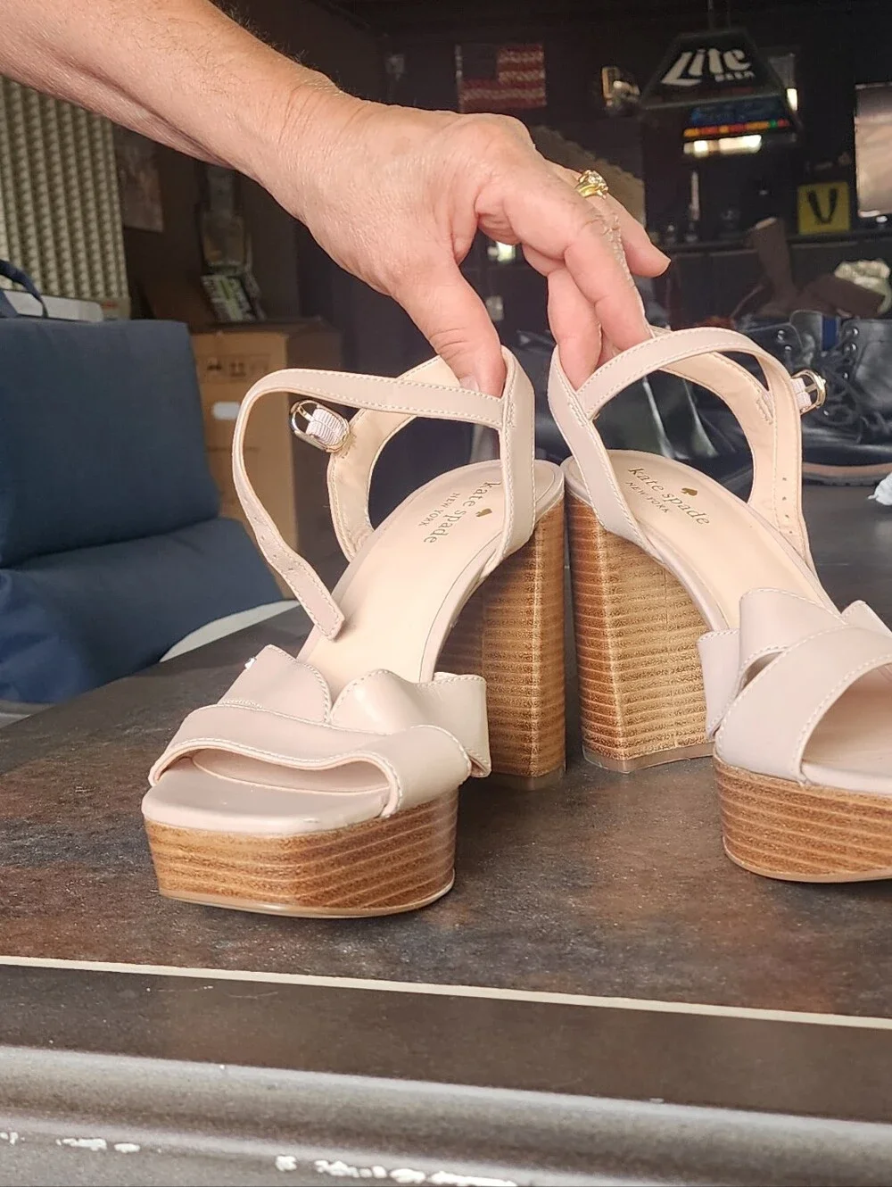 kate spade Blush Neutral Platform Block Heel Sandals